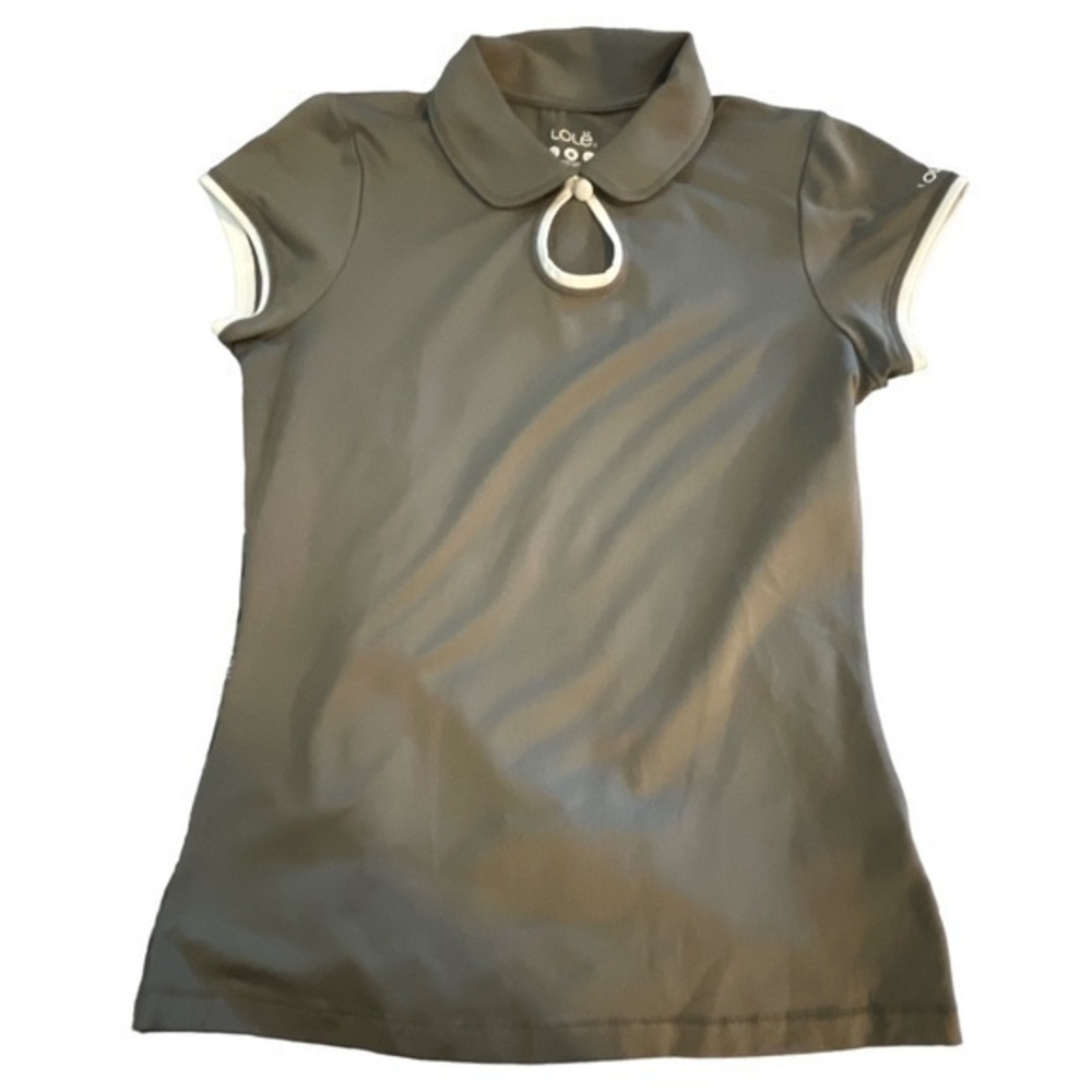 LOLE Olive Green Tennis Gold Polo Keyhole Blouse Shirt Size Small EUC #7940